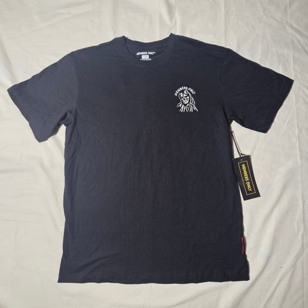 NWT Members Only Grim Reaper Embroidered Graphic Tee Shirt Black Mens L